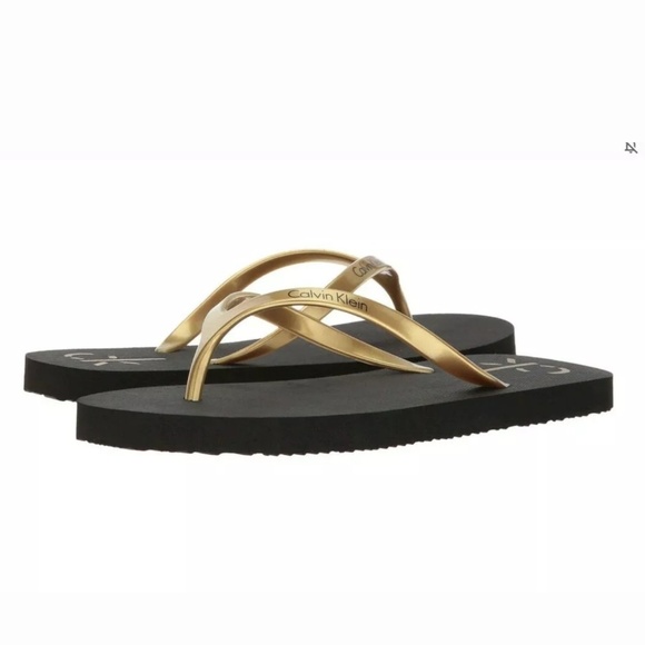 Calvin Klein Shoes - Calvin Klein Sarinah Gold Flip Flops Sandals Calvin Klein Shoes - Calvin Klein Sarinah Gold Flip Flops Sandals